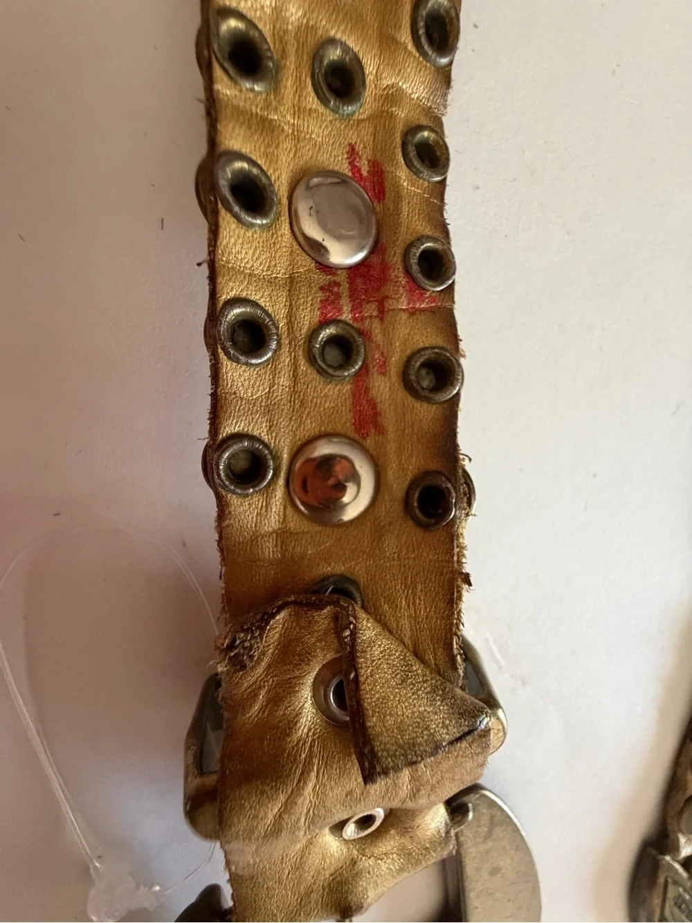 Western Studded Leather Belt with Decorative Silver Buckle - Tan
